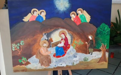 Des jeunes de la pastorale dessinent le tableau de la crèche de Noël